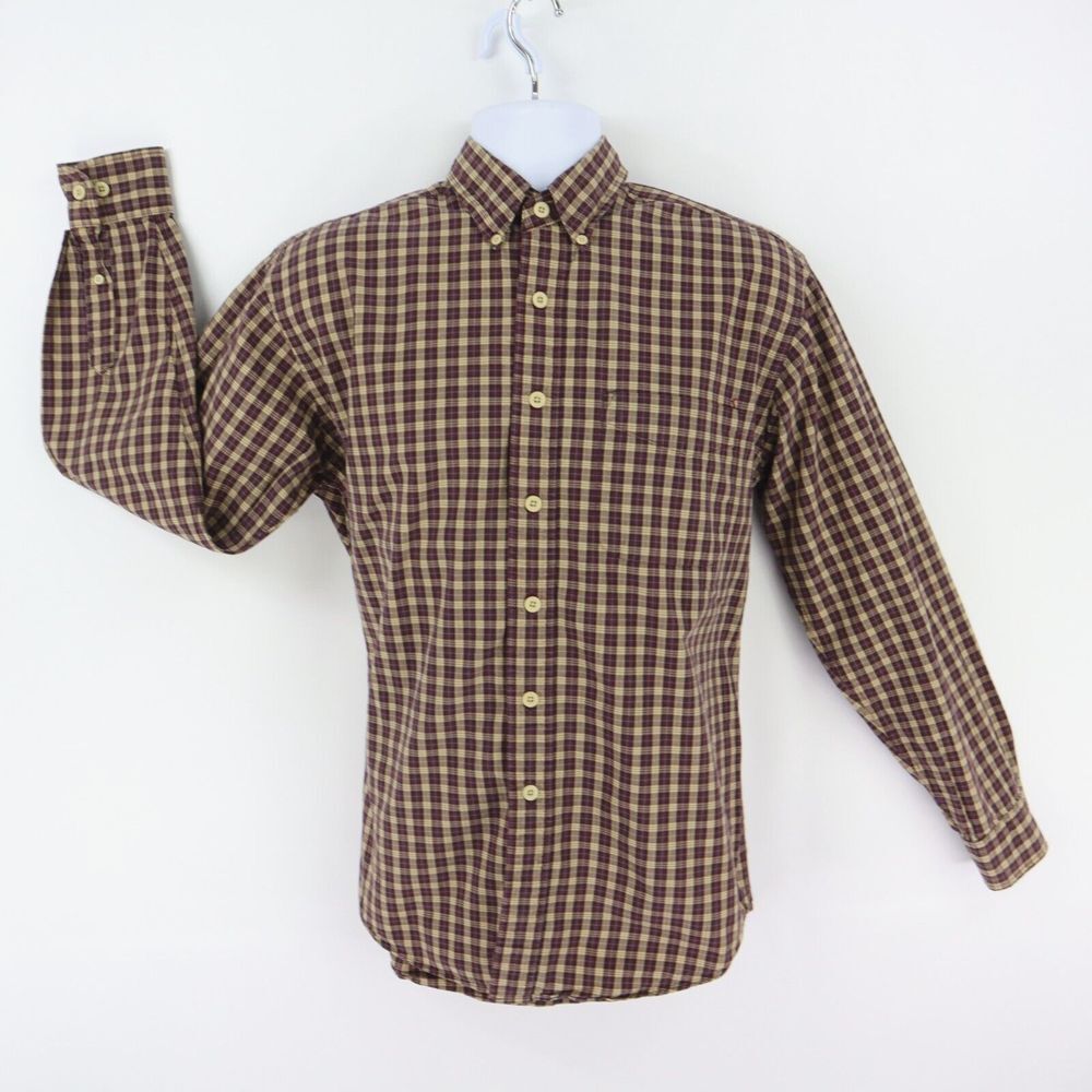 G.H. Bass & Co. Button Down Shirt Mens Size S Purple Yellow Plaid 100% Cotton